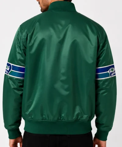 Seattle Seahawks 1990s Green Satin Jacket Back View