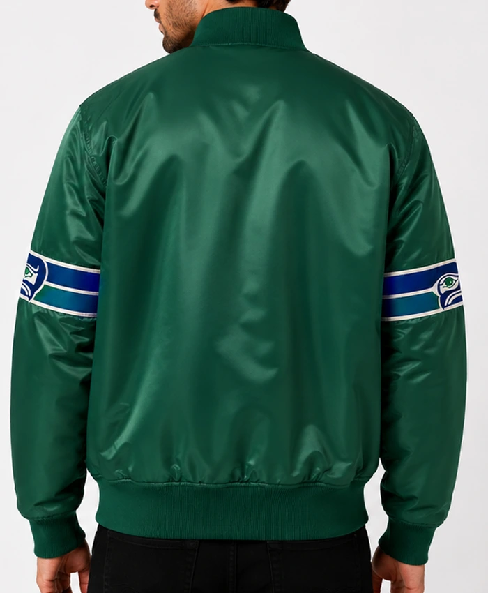 Seattle Seahawks 1990s Green Satin Jacket Back View
