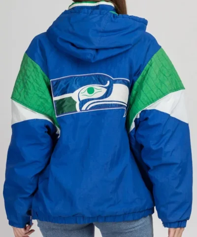 Seattle Seahawks 90s Half Zip Pullover Hooded Jacket Back