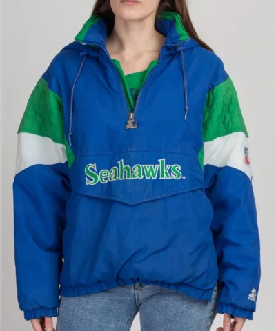 Seattle Seahawks 90s Pullover Hooded Jacket Front