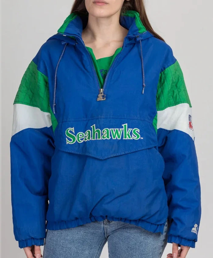 Seattle Seahawks 90s Pullover Hooded Jacket Front