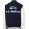 Seattle Seahawks Blue and White Two-Tone Varsity Jacket Back