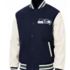 Seattle Seahawks Blue and White Two-Tone Varsity Jacket Front