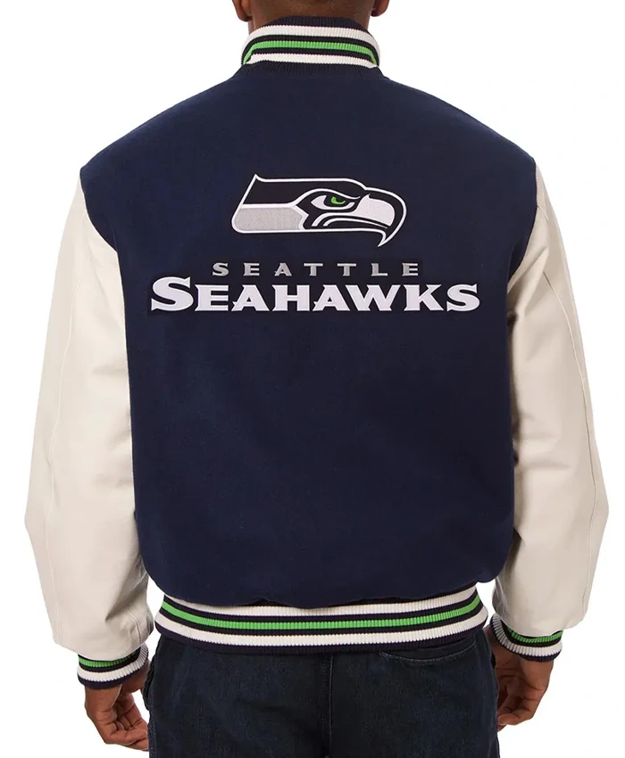Seattle Seahawks Blue and White Two-Tone Varsity Jacket