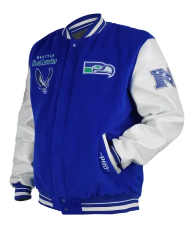 Seattle Seahawks Blue and white Throwback Varsity Jacket