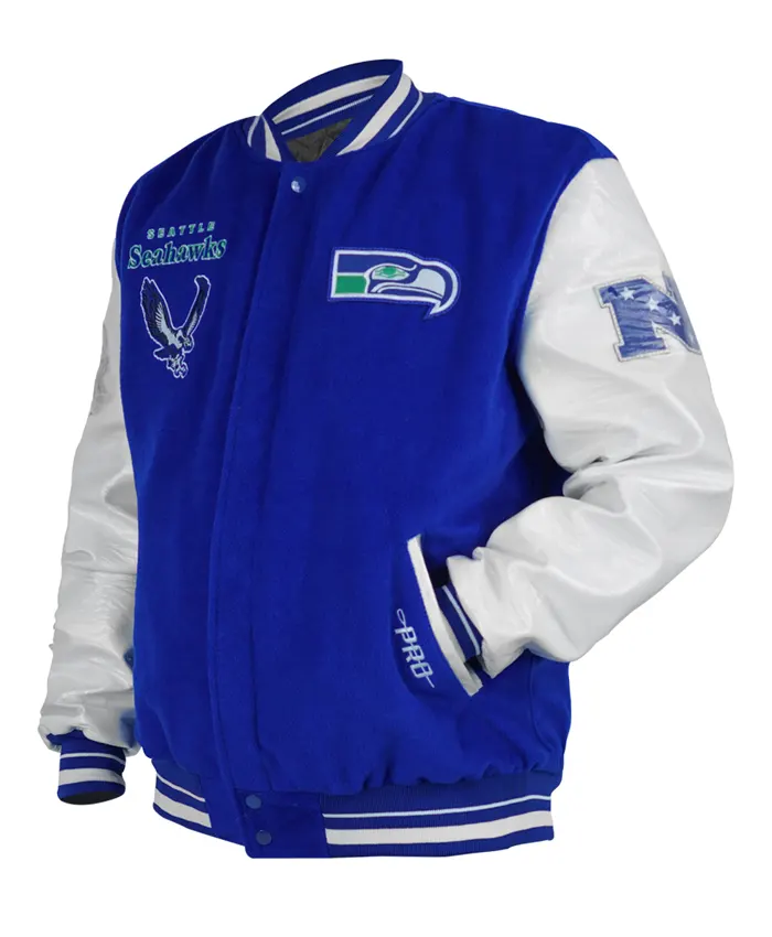 Seattle Seahawks Blue and white Throwback Varsity Jacket