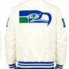 Seattle Seahawks Cream Snap Tab Throwback Classic Jacket Back View