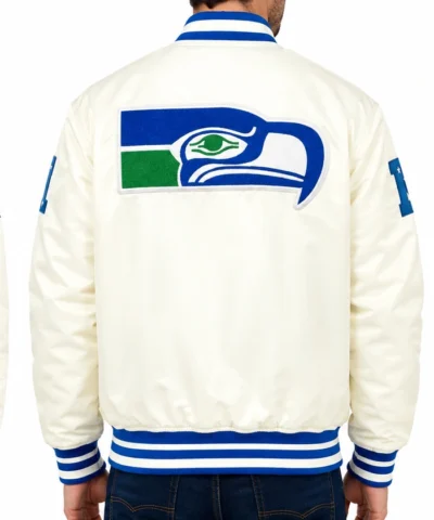 Seattle Seahawks Cream Snap Tab Throwback Classic Jacket Back View