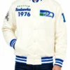 Seattle Seahawks Cream Snap Tab Throwback Classic Jacket Front View