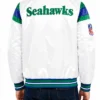 Seattle Seahawks Midweight Snap Tab White Satin Jacket Back