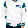 Seattle Seahawks Midweight Snap Tab White Satin Jacket Front