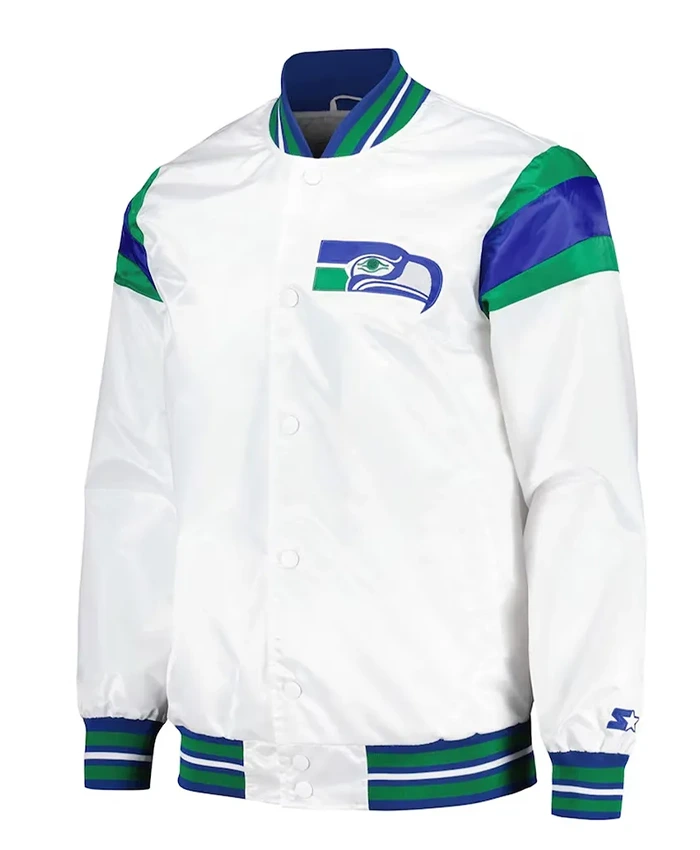 Seattle Seahawks Midweight Snap Tab White Satin Jacket