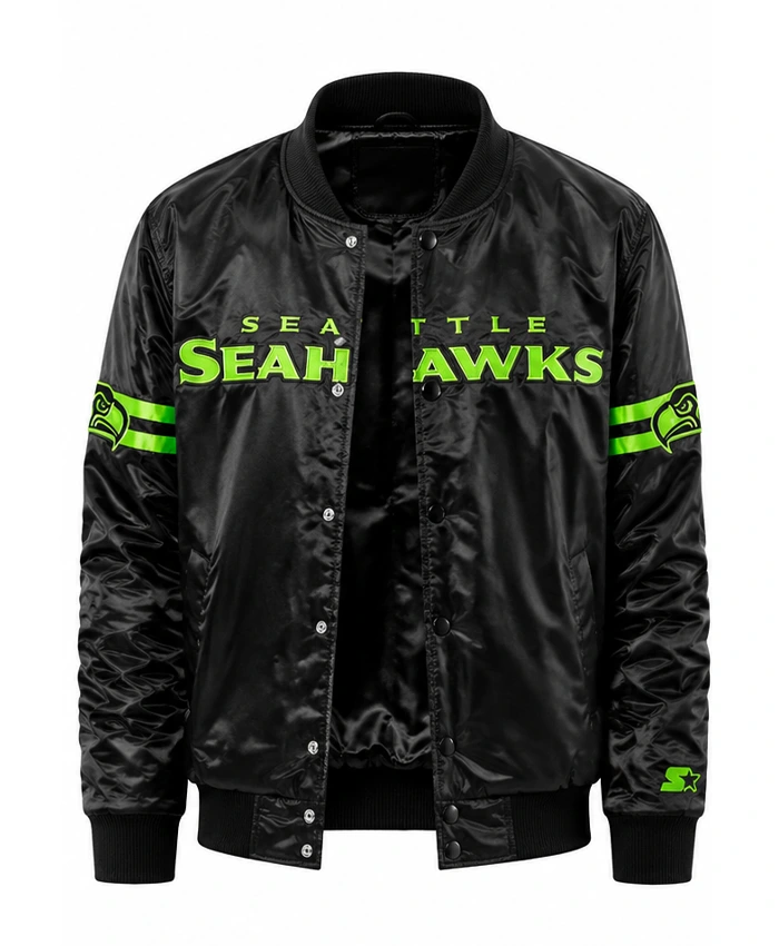 Seattle Seahawks Starter Bomber Black Jacket Front View