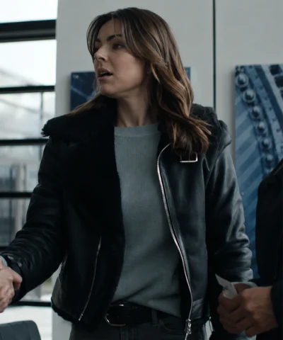 Serinda Swan Reacher Karla Dixon Shearling Black Leather Jacket