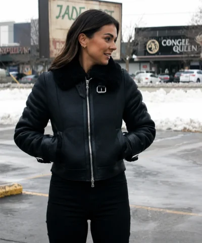 Serinda Swan Reacher S02 Black Leather Jacket