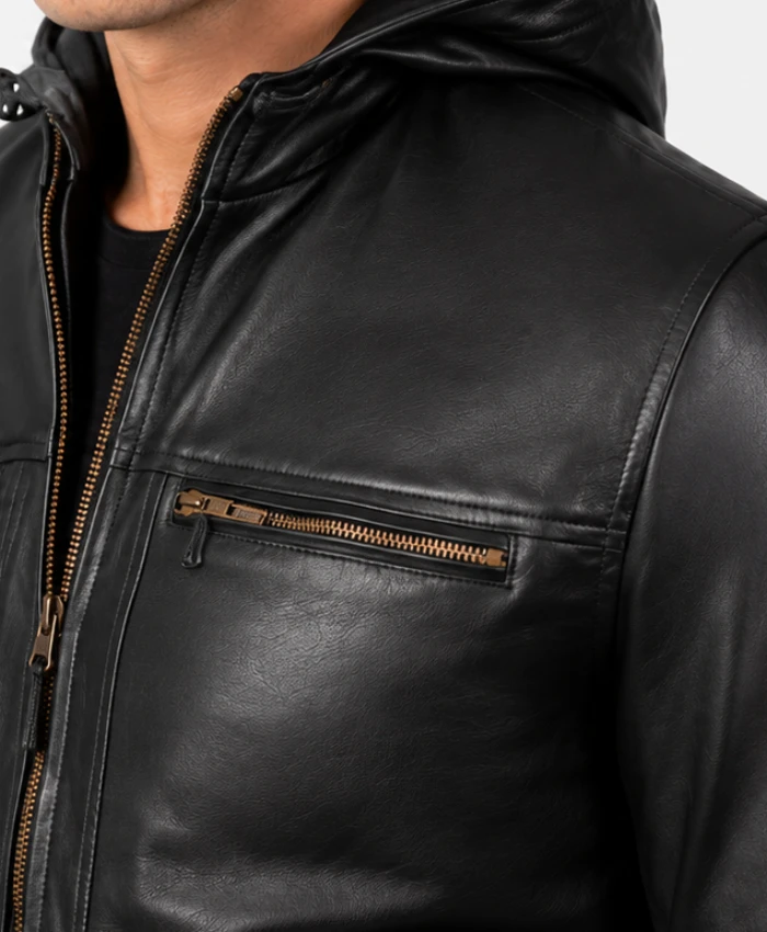 Bouncer Biz Black Leather Bomber Jacket for sale