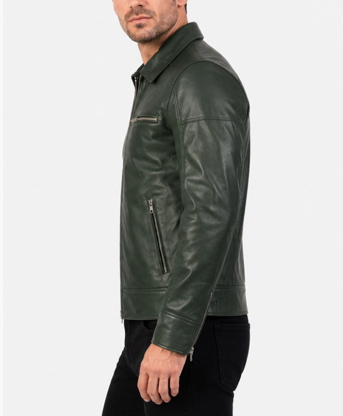 Mens Lavendard Green Biker Leather Jacket