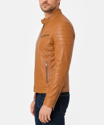 Mens Tan Leather Motorcycle Jacket​
