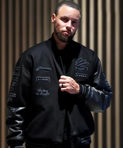 Shop NBA Stephen Curry x Li Ning MMXXVI Black Varsity Jacket For Sale