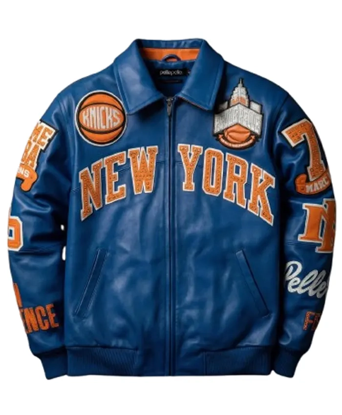 Shop Pelle Pelle x All Star New York Blue Leather Jacket