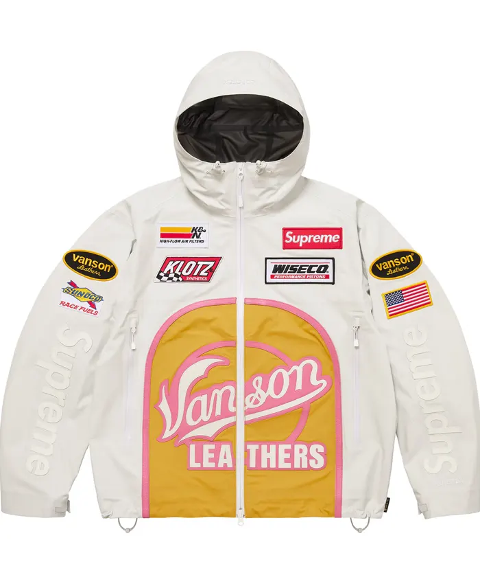 Shop Supreme X Vanson Leathers GORE TEX Shell White Jacket