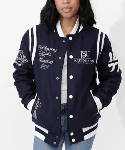 Shop Tigers Jackson State University Motto 2.0 Varsity Bomber Jacket