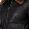 Women Black Leather Bomber Jacket With Fur Collar