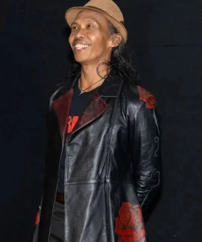 Shop Yayan Ruhian The Furious 2026 Tak Black Floral Printed Leather Jacket