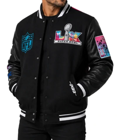 Super Bowl LX 2026 Black Varsity Jacket Front