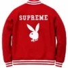 Supreme Red Full Snap Wool Varsity Jacket