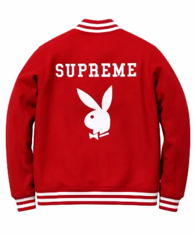 Supreme Red Full Snap Wool Varsity Jacket