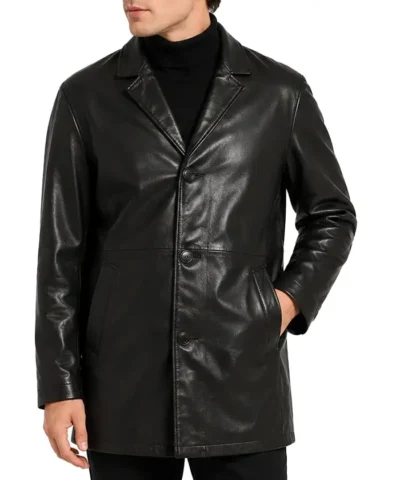 Supreme x Schott Black Leather Overcoat Front