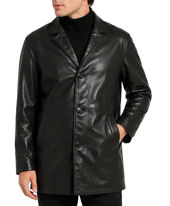 Supreme x Schott Black Leather Overcoat Front
