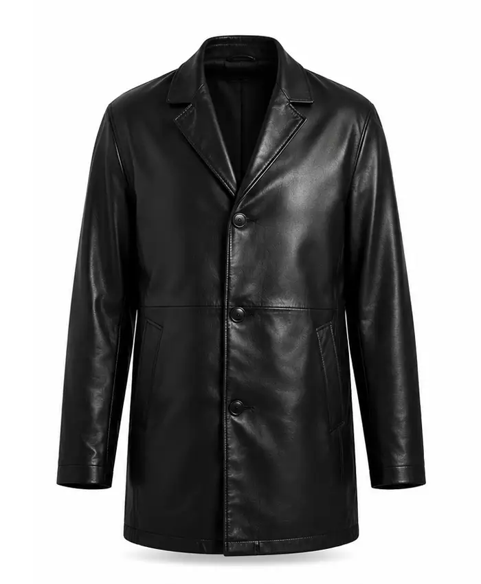 Supreme x Schott Leather Black Overcoat Front