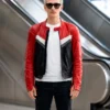 TV Series Proud Filip Raczynski Red and Black Striped Moto Leather Jacket