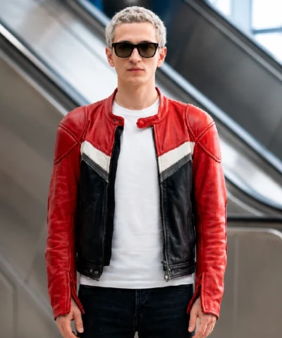 TV Series Proud Season 01 Filip Raczynski Red and Black Striped Moto Leather Jacket