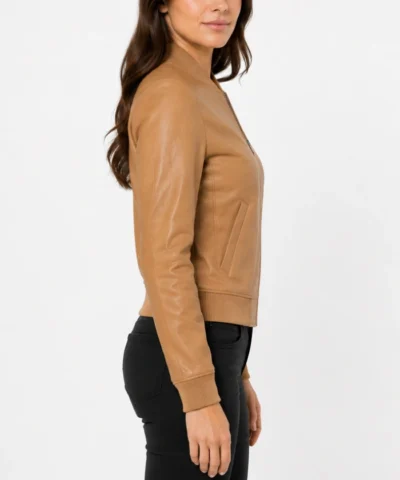 Shop Womens Tan Bomber Leather Jacket​