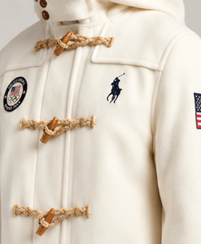 Team USA Winter Olympic 2026 Opening Ceremony White Wool Hooded Duffle Coat