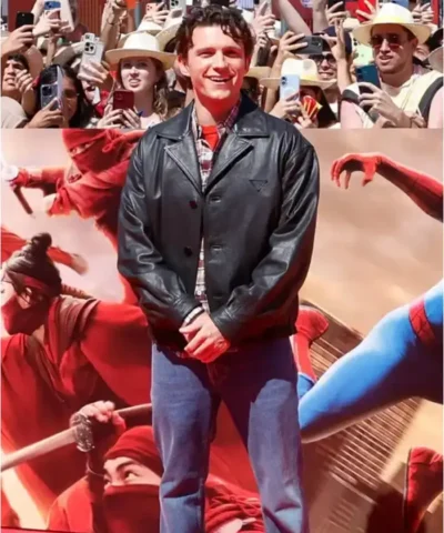 Tom Holland Spider-Man New Day Premier Black Leather Jacket Front