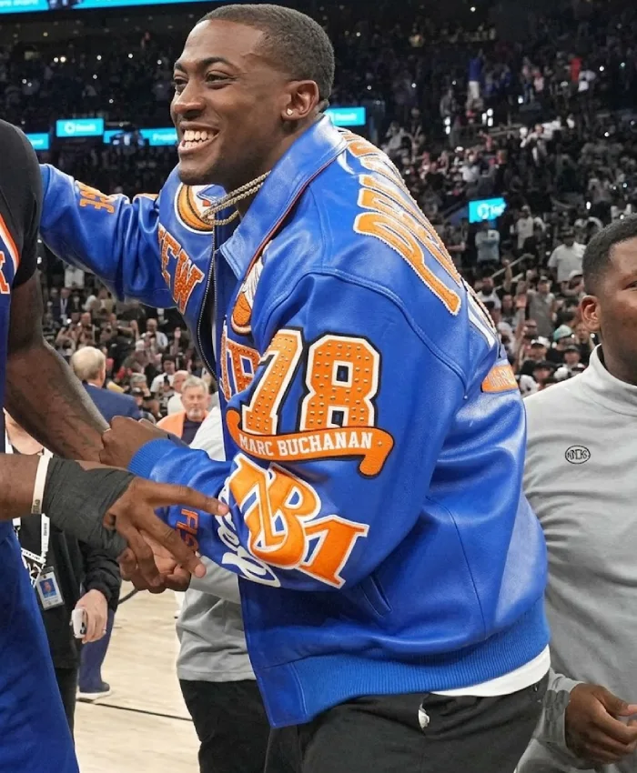 Trey Jemison NBA Finals New York Knicks Blue Leather Jacket
