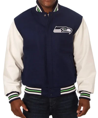 Varsity Seattle Seahawks Blue and White Two-Tone Jacket