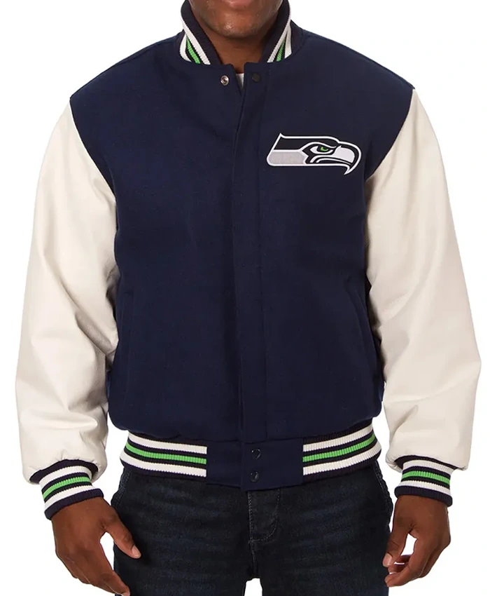 Varsity Seattle Seahawks Blue and White Two-Tone Jacket