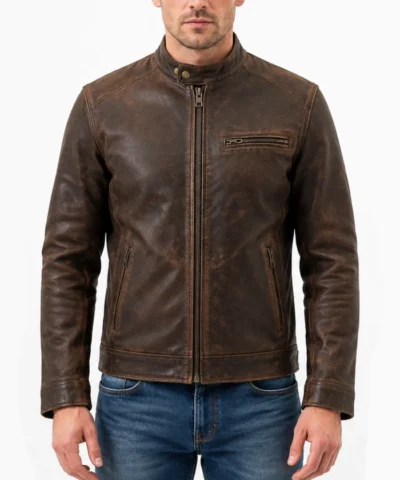 Men Vintage Distressed Leather Motorcycle Jacket
