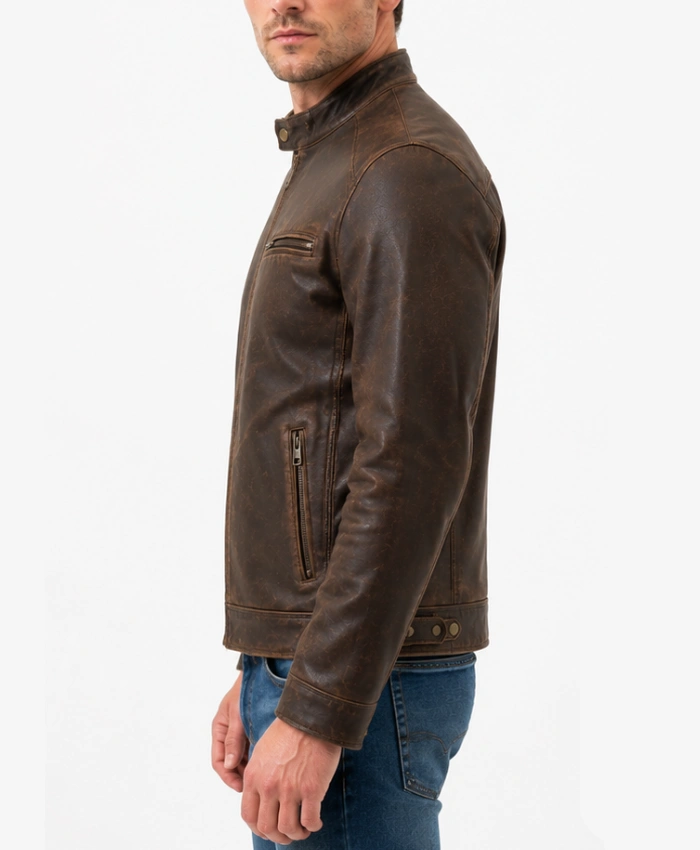 Vintage Leather Distressed Motorcycle Jacket