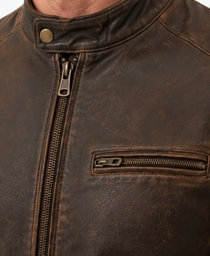 Vintage Distressed Leather Motorcycle Jacket