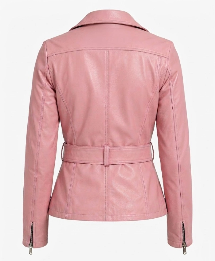 Women Asymmetrical Pink Leather Jacket