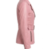 Women Belted Asymmetrical Pink Leather Jacket