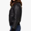 Shop Women Black Leather Bomber Jacket With Fur Collar