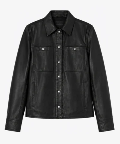 Women’s Minimalist Black Lambskin Leather Shacket