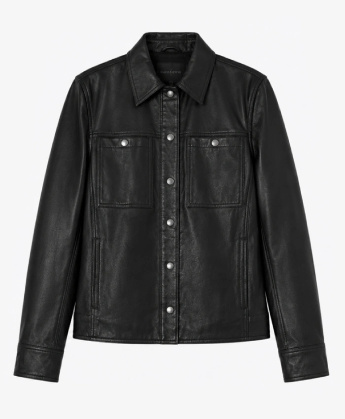 Women’s Minimalist Black Lambskin Leather Shacket